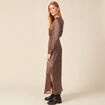 Robe longue évasée col en V marron cognac femme