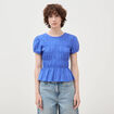 T-shirt fronc&eacute; col rond manches courtes bleu electrique femme