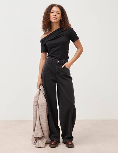 T-shirt ajust&eacute; manches courtes noir femme