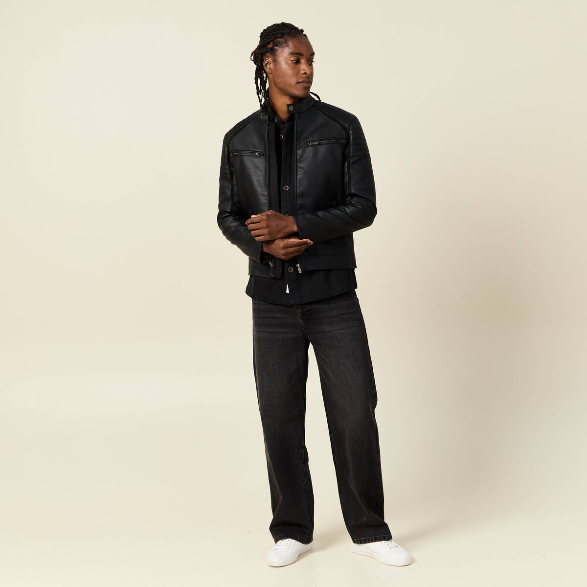 Jeans loose 5 poches denim noir homme
