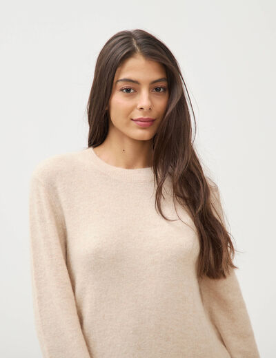 Robe droite courte manches longues creme femme