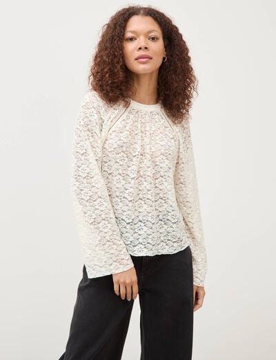Blouse droite en dentelle ecru femme