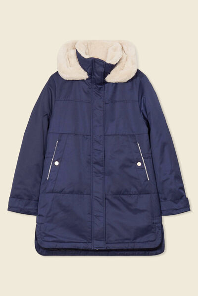 Parka droite à capuche bleu marine femme