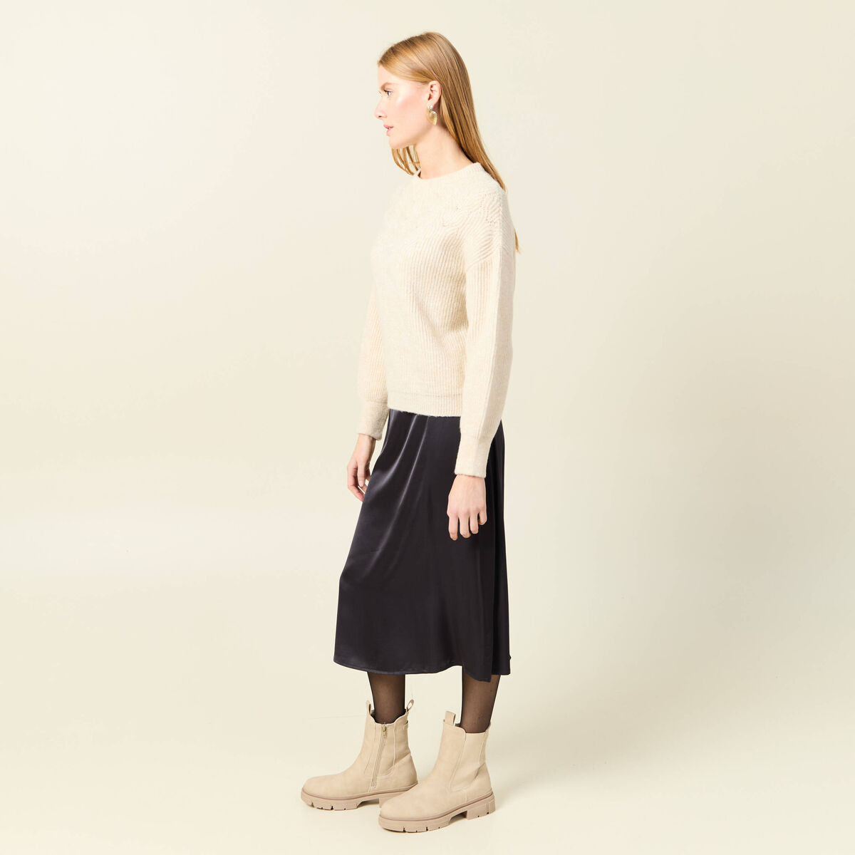 Pull manches longues creme femme