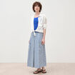 Jupe longue &eacute;vas&eacute;e en coton ray&eacute; bleu femme