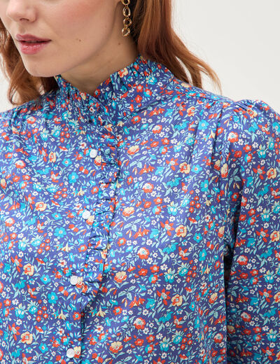 Chemise droite en coton manches longues bleu marine femme