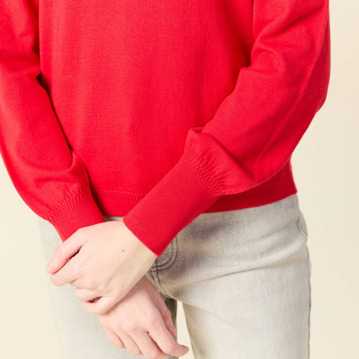Pull manches longues rouge fonc&eacute; femme