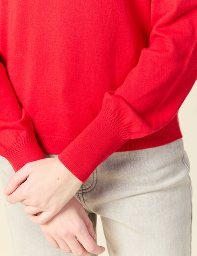 Pull manches longues rouge fonc&eacute; femme