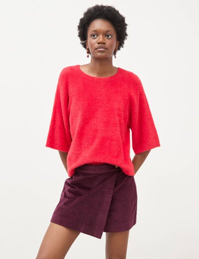 Jupe-short taille haute en velours prune femme