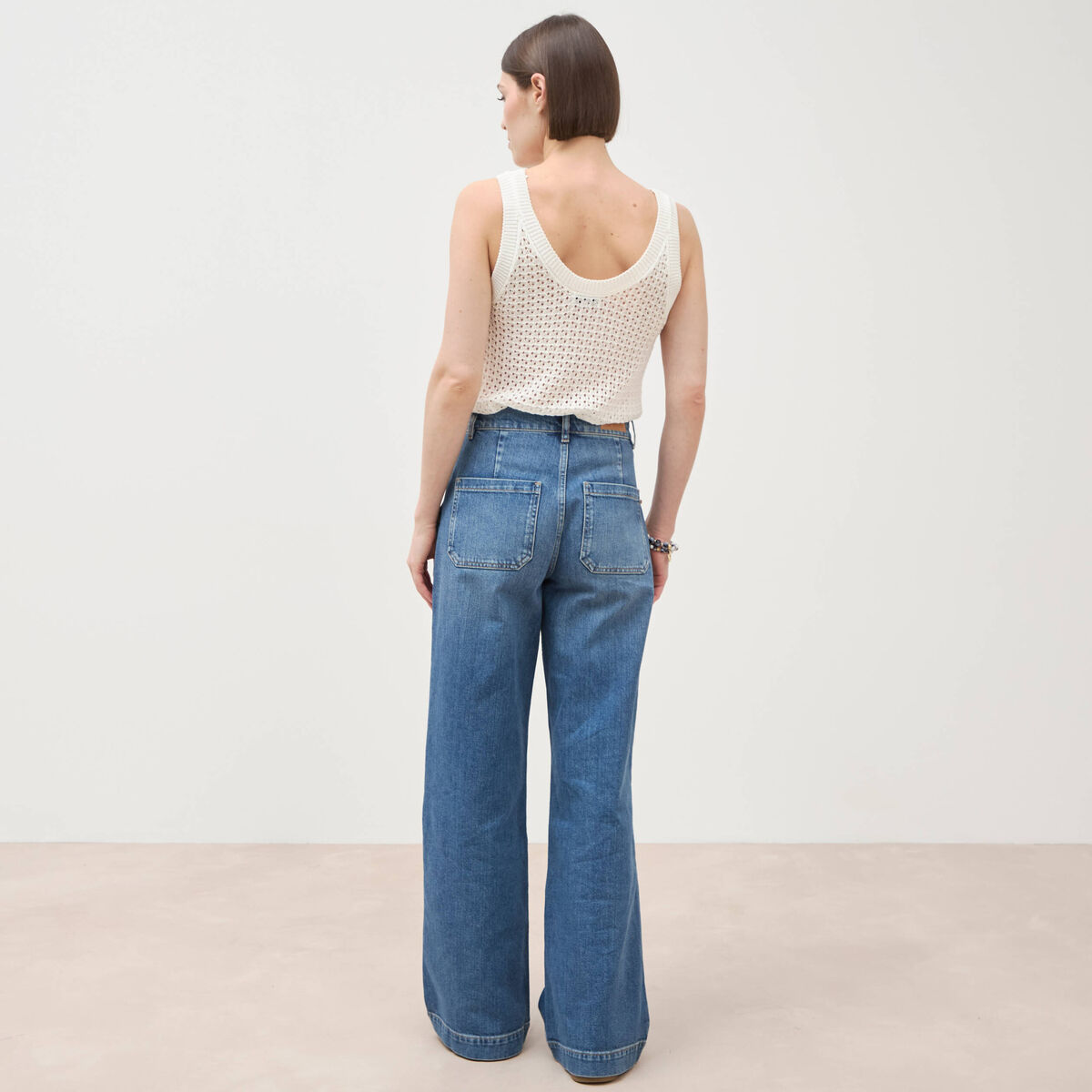Jeans bootcut taille haute denim stone femme