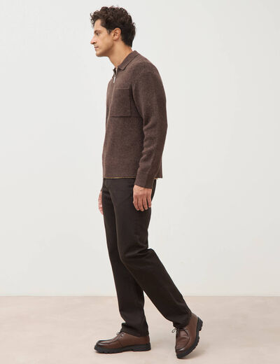 Pull droit manches longues marron fonc&eacute; homme