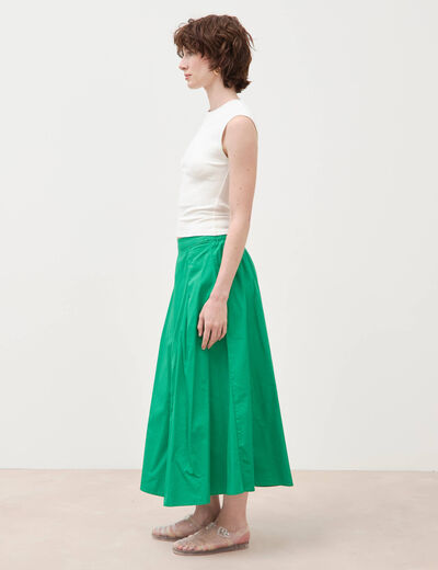 Jupe longue &eacute;vas&eacute;e en coton ray&eacute; vert femme