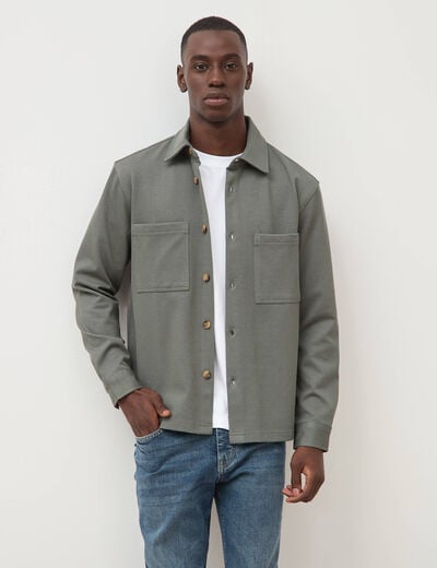 Surchemise droite col am&eacute;ricain vert kaki homme