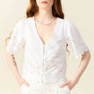 Blouse manches courtes brodée ecru femme