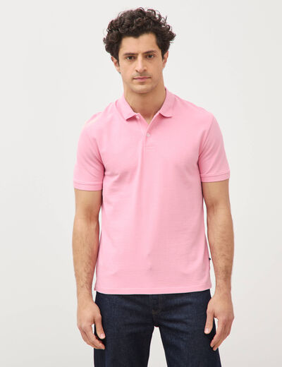 Polo cintr&eacute; en coton manches courtes rose homme