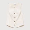 Gilet sans manches col rond doubl&eacute; ivoire femme