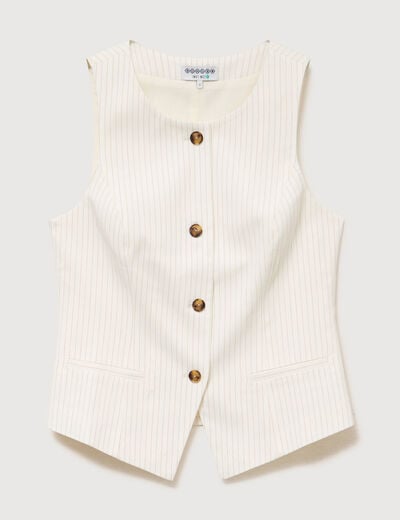 Gilet sans manches col rond doubl&eacute; ivoire femme