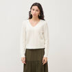 Pull droit col v manches longues ecru femme