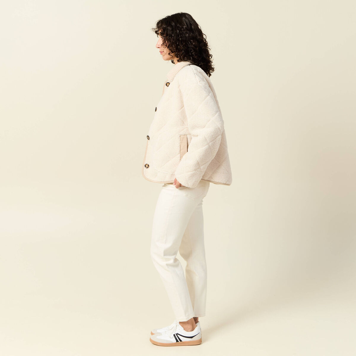 Blouson bouclette creme femme