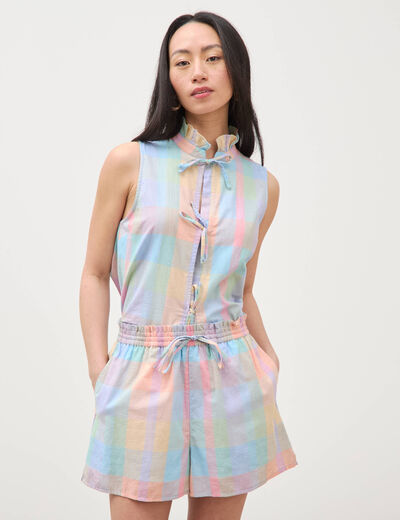 Short &agrave; carreaux en coton doubl&eacute; multicolore femme