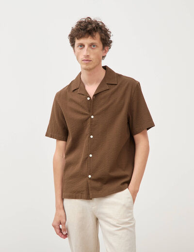 Chemise manches courtes col tailleur taupe homme