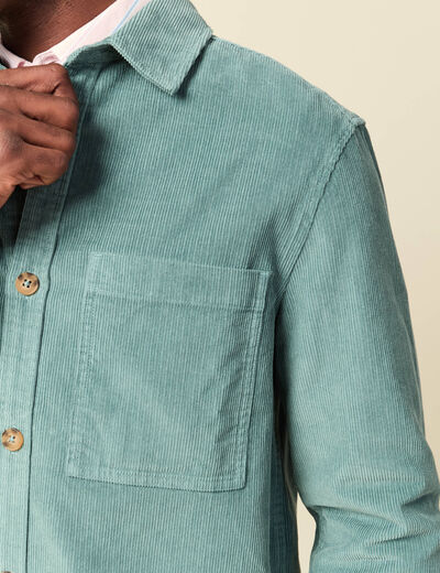 Surchemise courte droite en velours bleu gris homme
