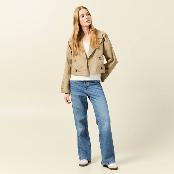 Trench court fluide beige femme