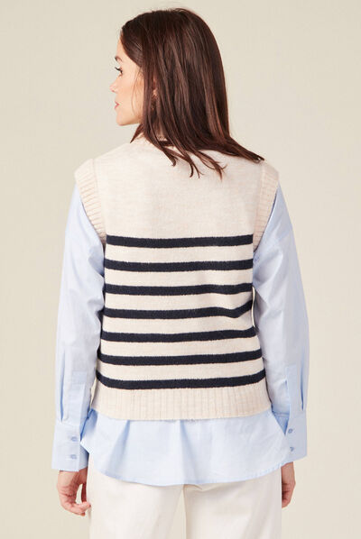 Pull sans manches creme femme