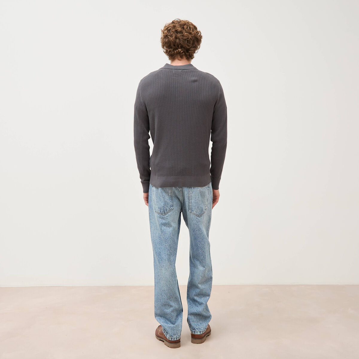 Pull manches longues en coton gris fonc&eacute; homme