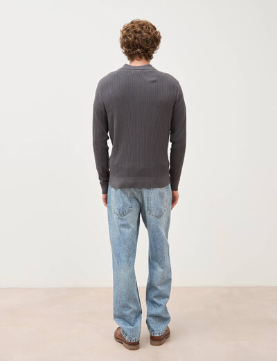 Pull manches longues en coton gris fonc&eacute; homme