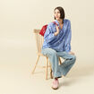 Blouse manches longues en coton brod&eacute; bleu gris femme