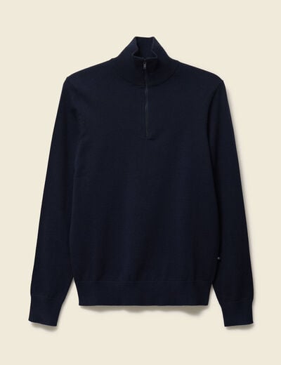 Pull fin col camionneur manches longues bleu marine homme