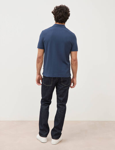 Polo manches coude bleu fonc&eacute; homme