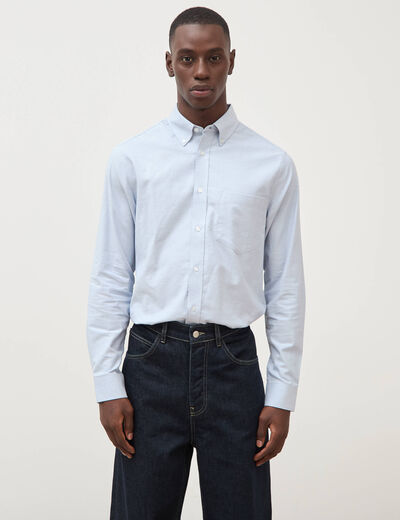 Chemise manches longues col am&eacute;ricain bleu gris homme