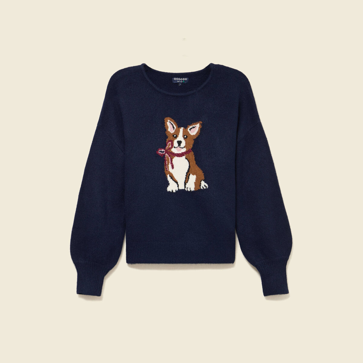 Pull col rond manches longues bleu marine femme