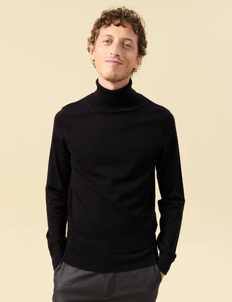 Pull droit court manches longues noir homme
