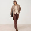 Gilet droit col rond manches longues creme femme