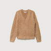 Pull droit col v manches longues camel femme