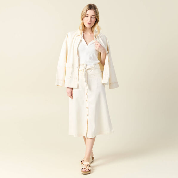 Jupe midi trapèze denim blanc femme