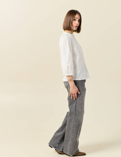 Chemise manches 3/4 brodée ecru femme