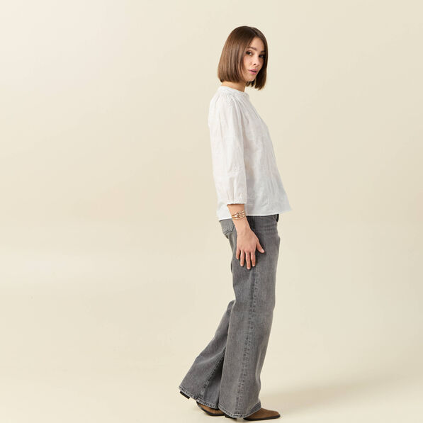 Chemise manches 3/4 brodée ecru femme