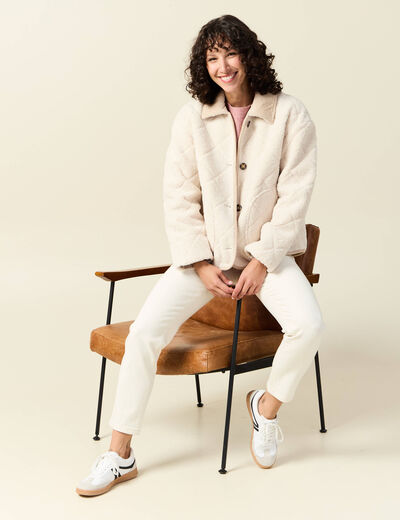 Blouson bouclette creme femme