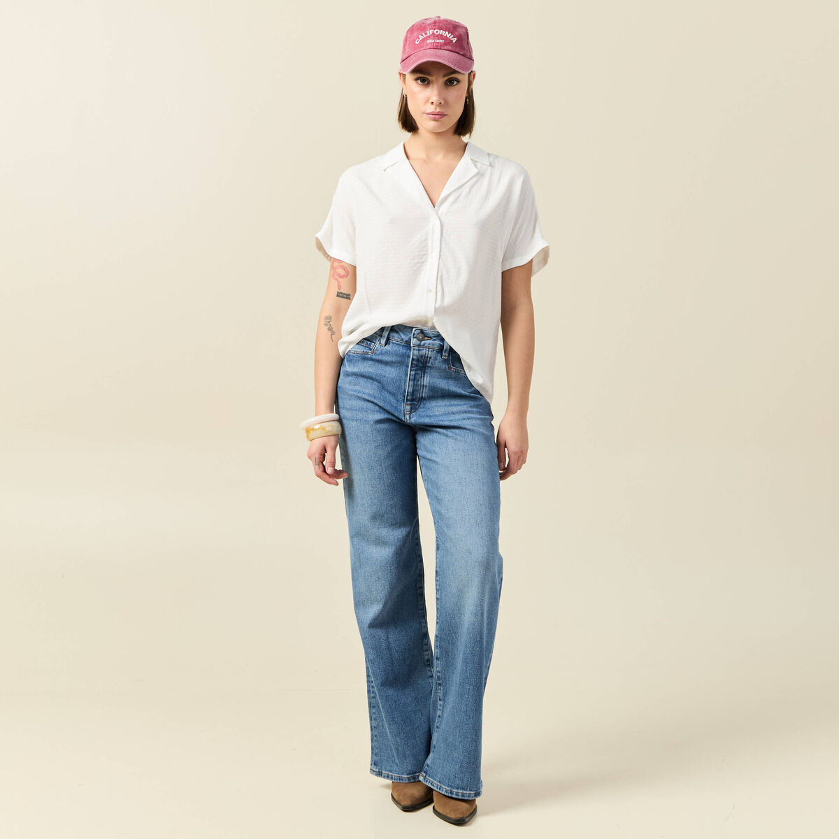 Chemise manches courtes ecru femme