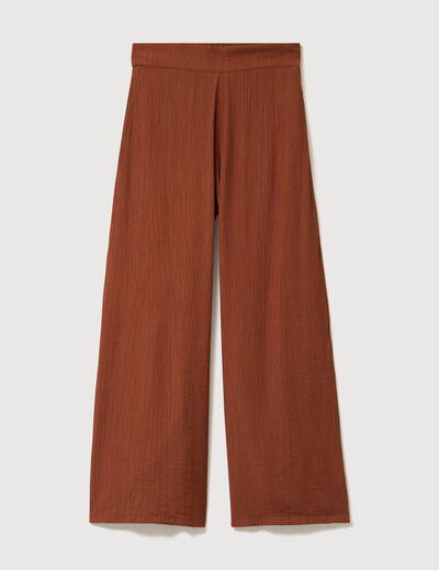 Pantalon large taille haute fluide marron femme