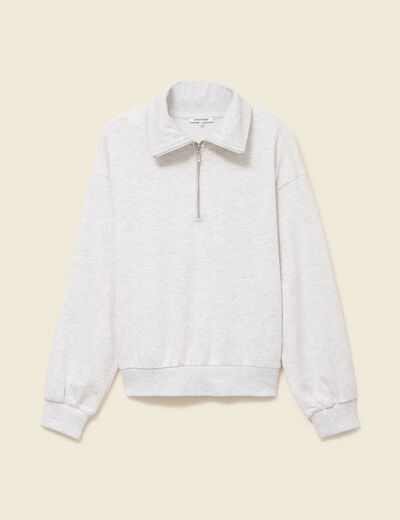 Sweat manches longues col camionneur gris femme