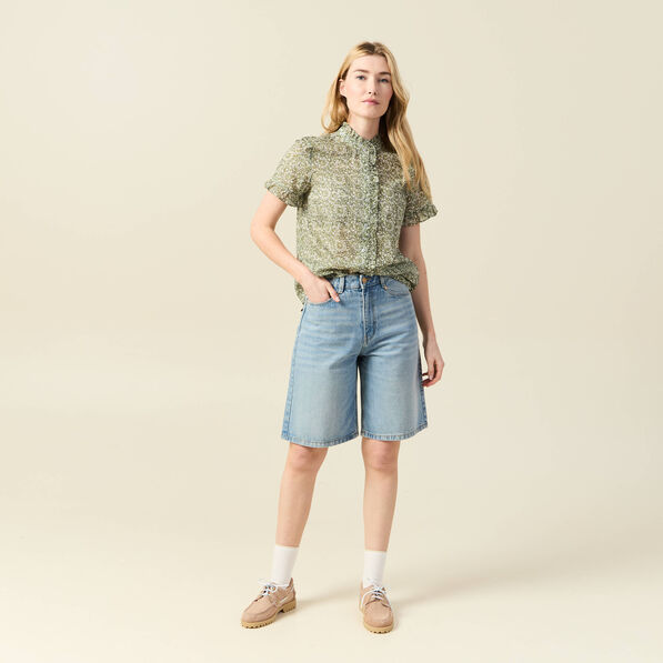 Chemise manches courtes vert kaki femme
