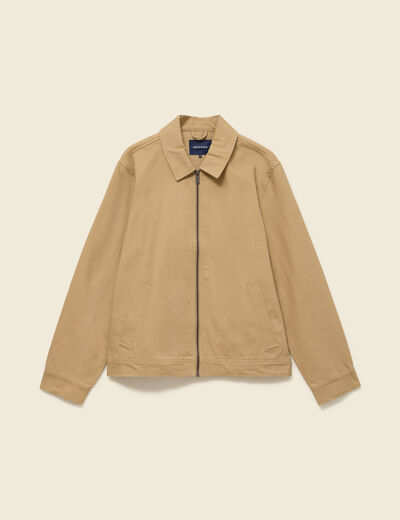 Blouson droit court en coton beige homme