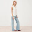 Top sans manches col tailleur ecru femme
