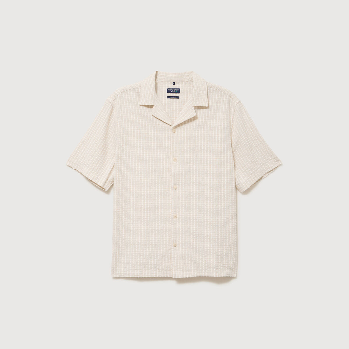 Chemise manches courtes col tailleur beige homme