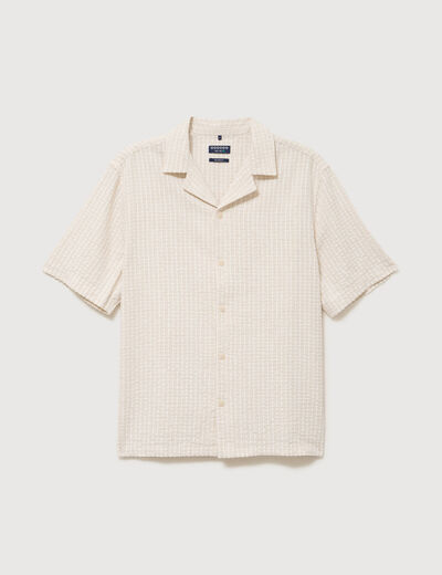 Chemise manches courtes col tailleur beige homme